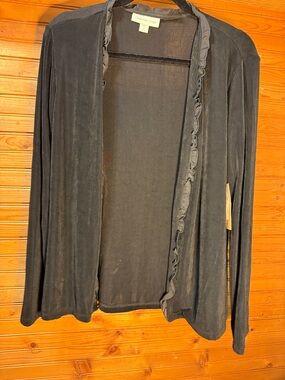 Coldwater Creek travel knit Black Ruffle-Edge Open Cardigan